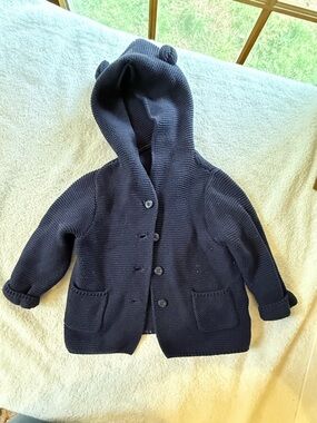 GAP Navy Knit Toddler Hooded Cardigan with Ear Accents